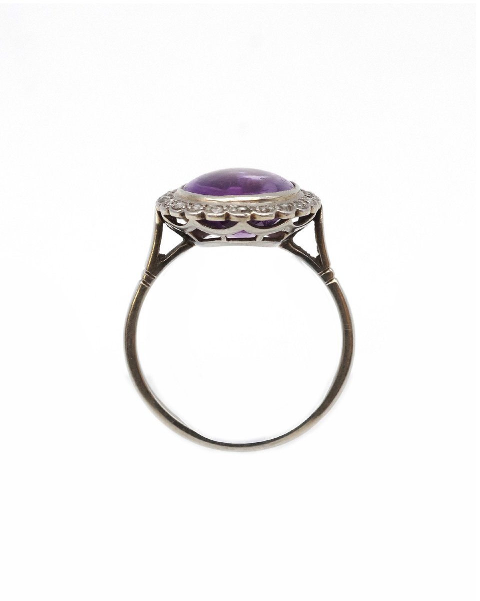 Edwardian Amethyst Cluster Ring In Platinum And 18k Gold, Diamond -photo-3