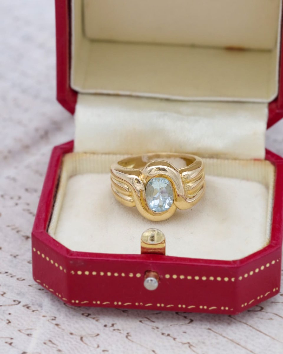 Bague bandeau Rétro topaze en or 18k, bague vintage-photo-2