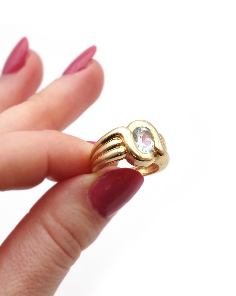 Bague bandeau Rétro topaze en or 18k, bague vintage-photo-4