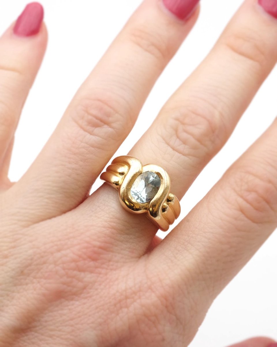 Bague bandeau Rétro topaze en or 18k, bague vintage-photo-2