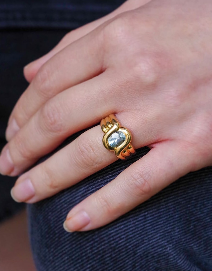 Bague bandeau Rétro topaze en or 18k, bague vintage