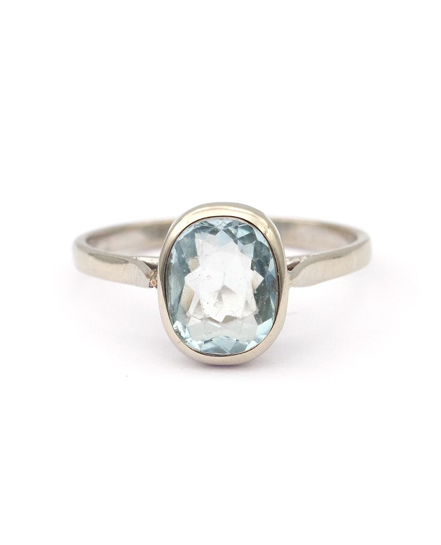 Solitaire Aquamarine Ring In 18 Karat White Gold