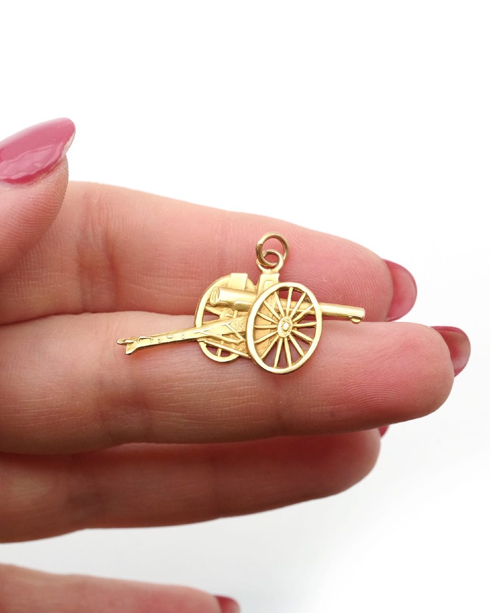 Pendentif canon Glorieux 75 en or 18k, pendentif patriotique ancien-photo-3