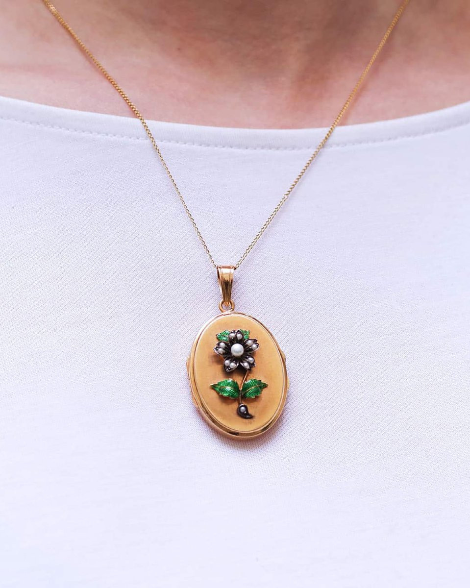 Médaillon porte-photo fleur en or 18 karats et argent -photo-3