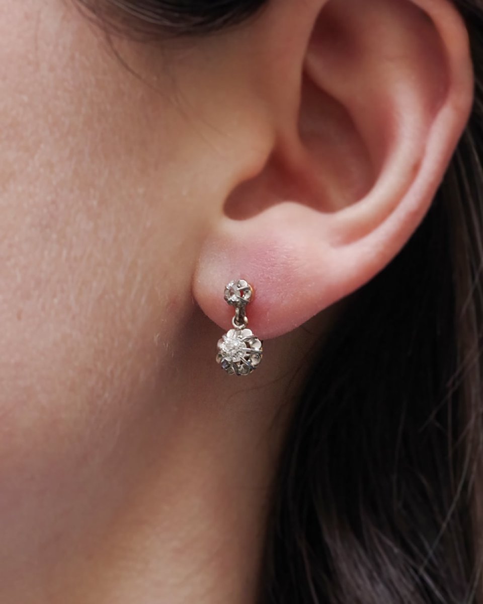 Dormeuses diamants 0.32 ct en or 18 karats et platine, Belle Epoque-photo-3