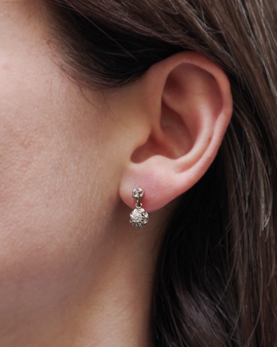 Dormeuses diamants 0.32 ct en or 18 karats et platine, Belle Epoque-photo-4