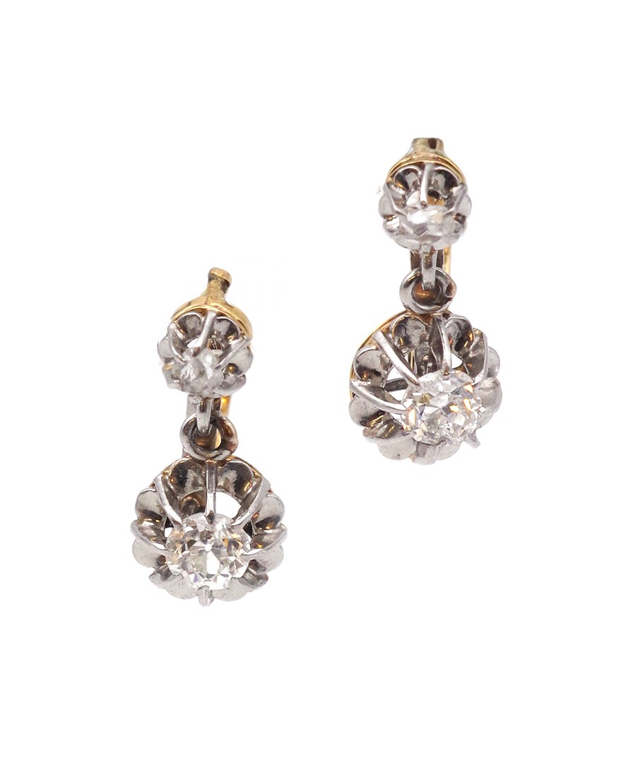 Dormeuses diamants 0.32 ct en or 18 karats et platine, Belle Epoque