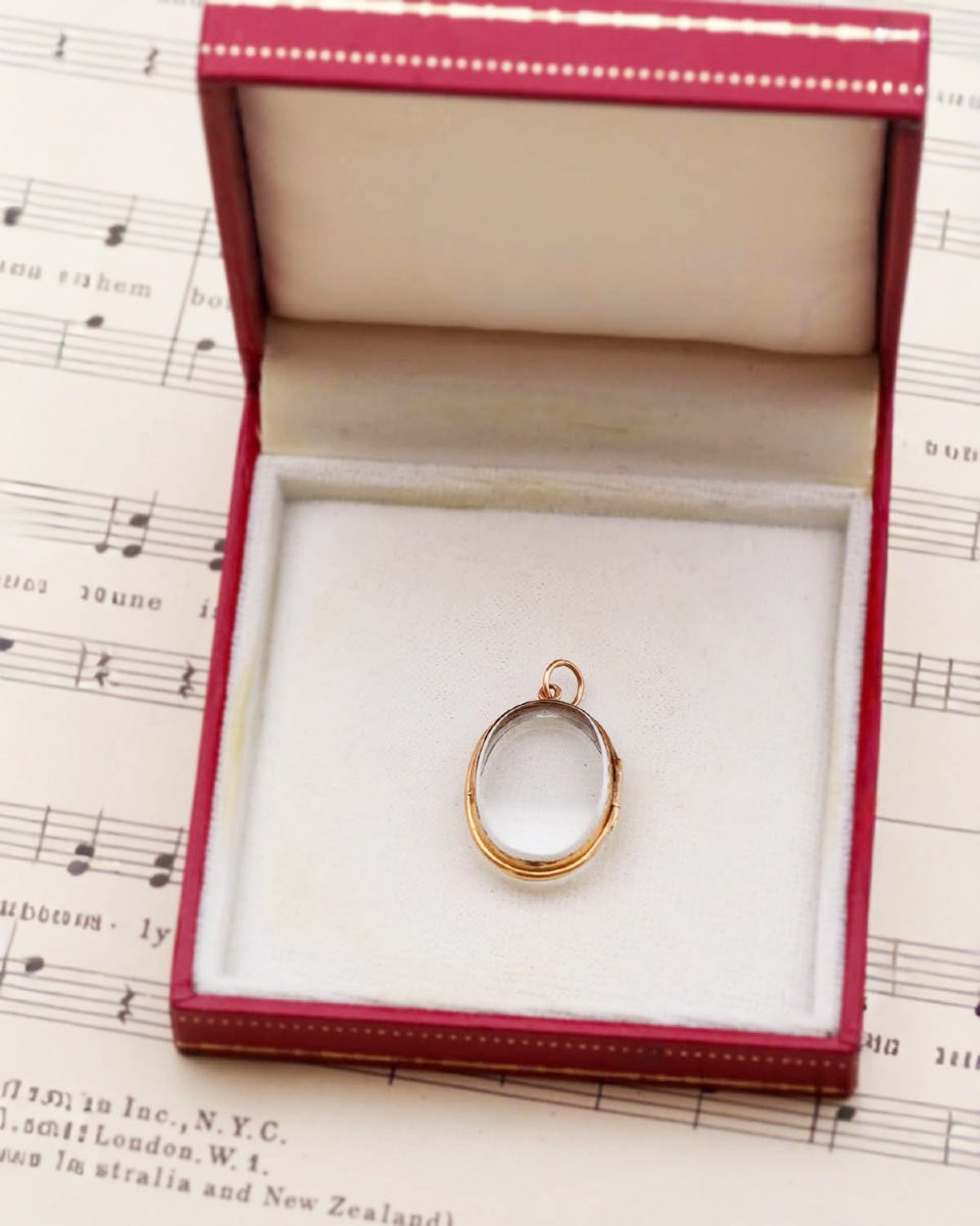 Médaillon ovale porte-photo ancien en or 18k, pendentif ancien-photo-2