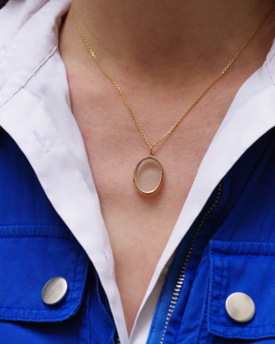 Médaillon ovale porte-photo ancien en or 18k, pendentif ancien-photo-4