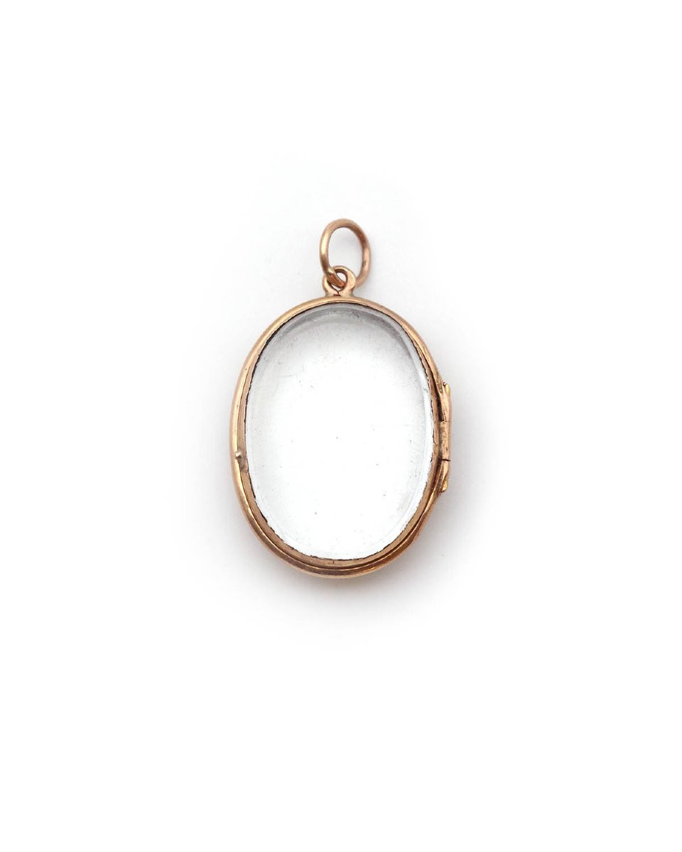 Médaillon ovale porte-photo ancien en or 18k, pendentif ancien-photo-1