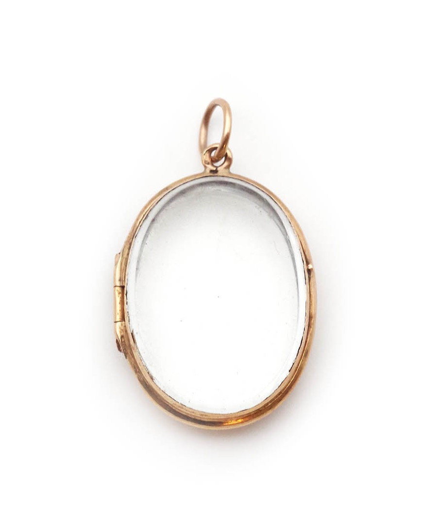Médaillon ovale porte-photo ancien en or 18k, pendentif ancien