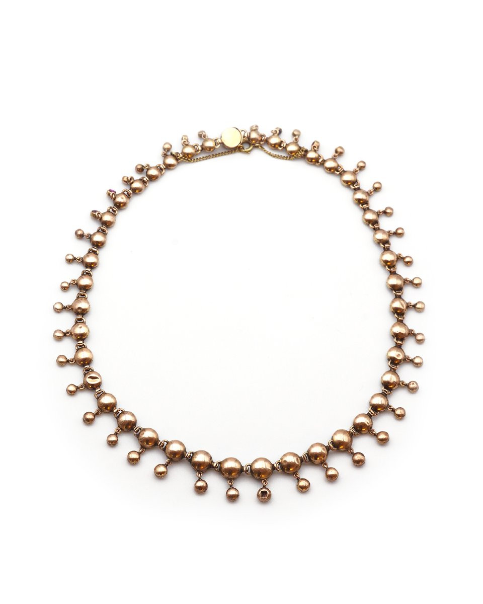 Rare collier draperie grenats de perpignan en or 18 karats, bijou régional français-photo-1