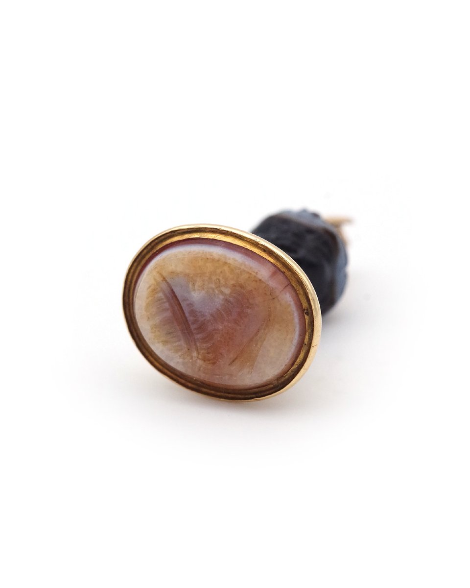 Georgian Blackamoor Seal Fob Intaglio Agate Pendant In 18k Gold -photo-3