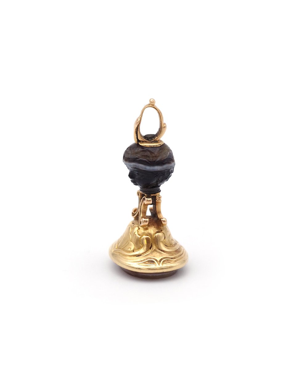 Georgian Blackamoor Seal Fob Intaglio Agate Pendant In 18k Gold -photo-1