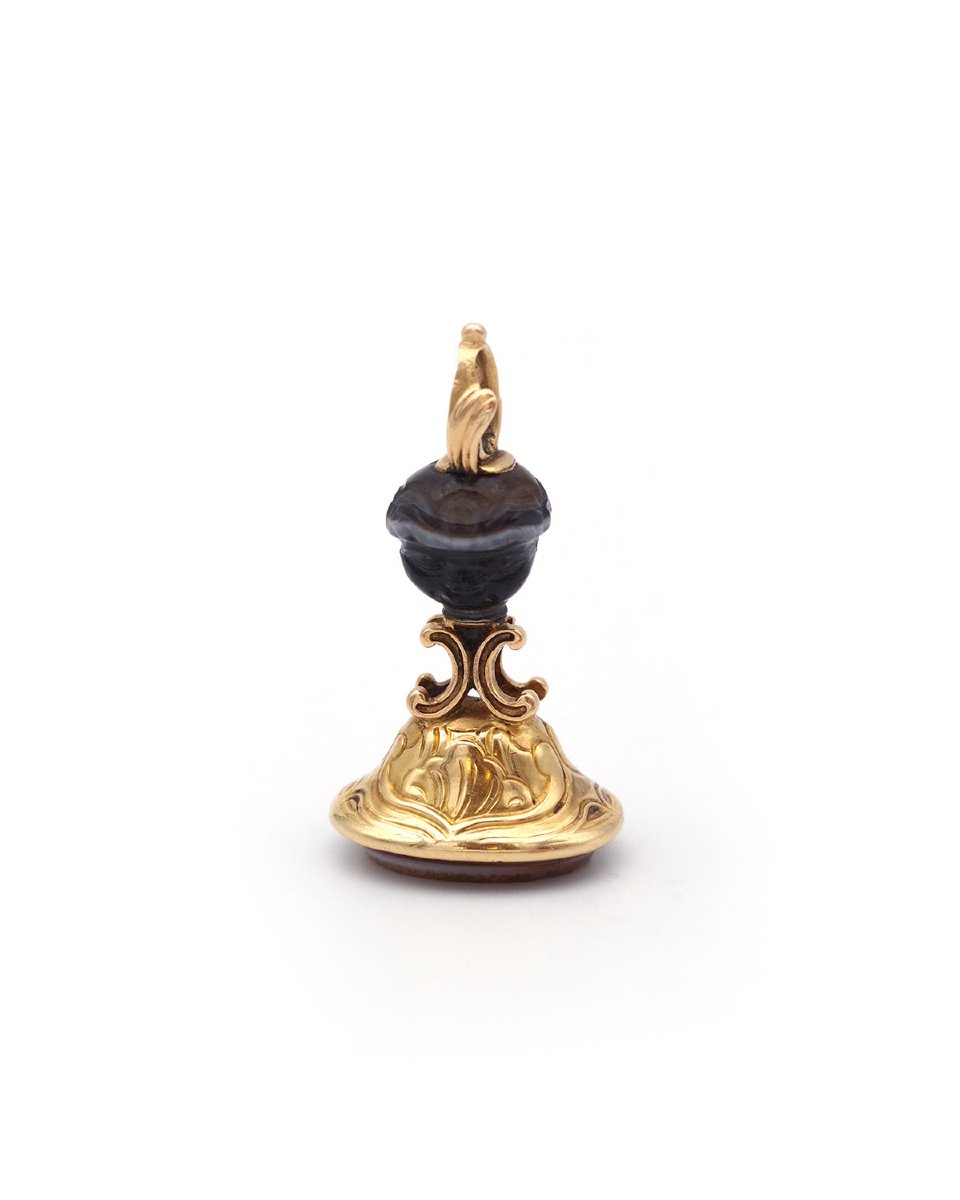 Georgian Blackamoor Seal Fob Intaglio Agate Pendant In 18k Gold -photo-3
