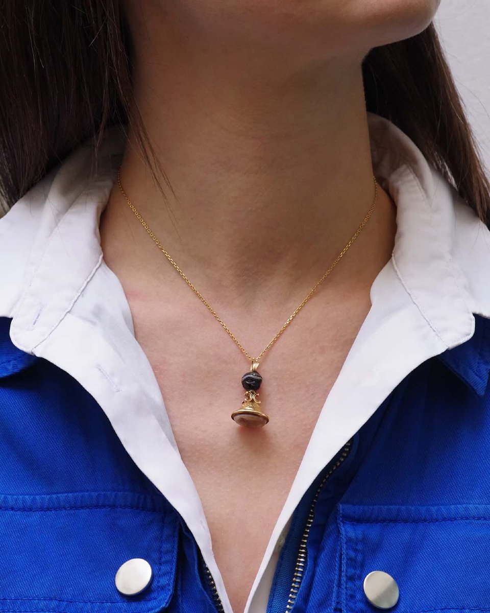 Georgian Blackamoor Seal Fob Intaglio Agate Pendant In 18k Gold -photo-4