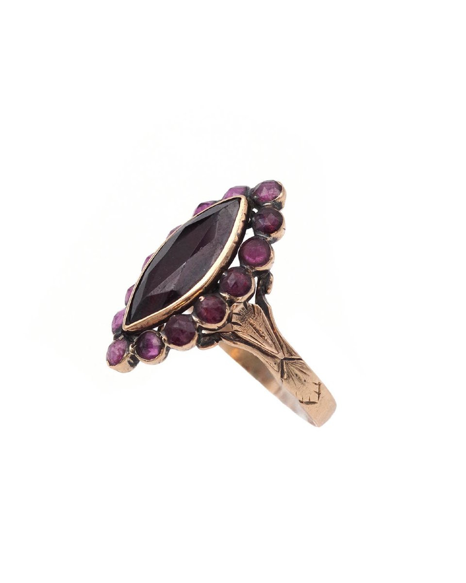 French Victorian Perpignan Garnet Regional 18k Gold Ring -photo-2