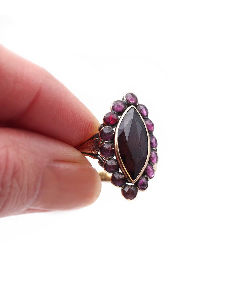 French Victorian Perpignan Garnet Regional 18k Gold Ring -photo-3