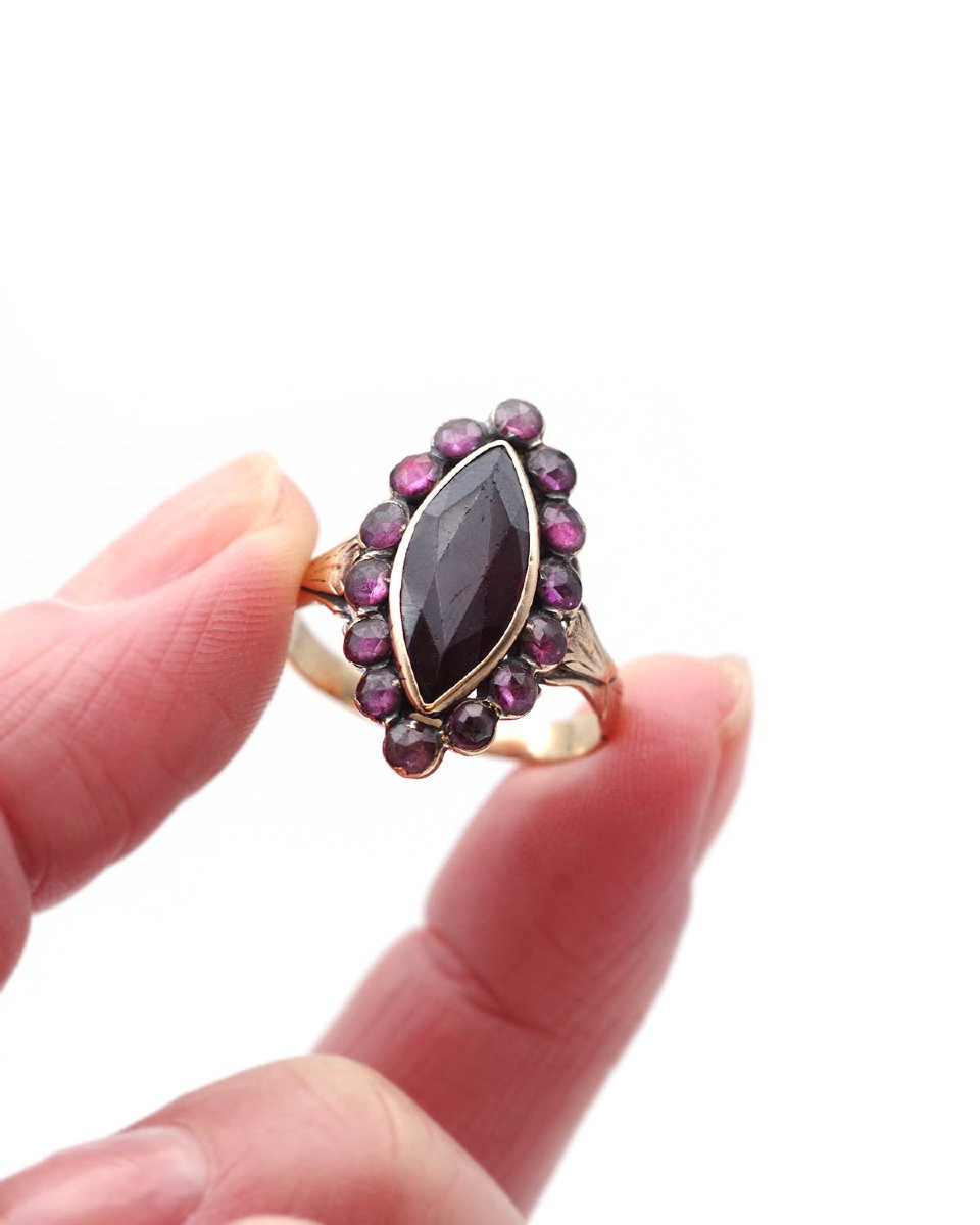 French Victorian Perpignan Garnet Regional 18k Gold Ring -photo-1