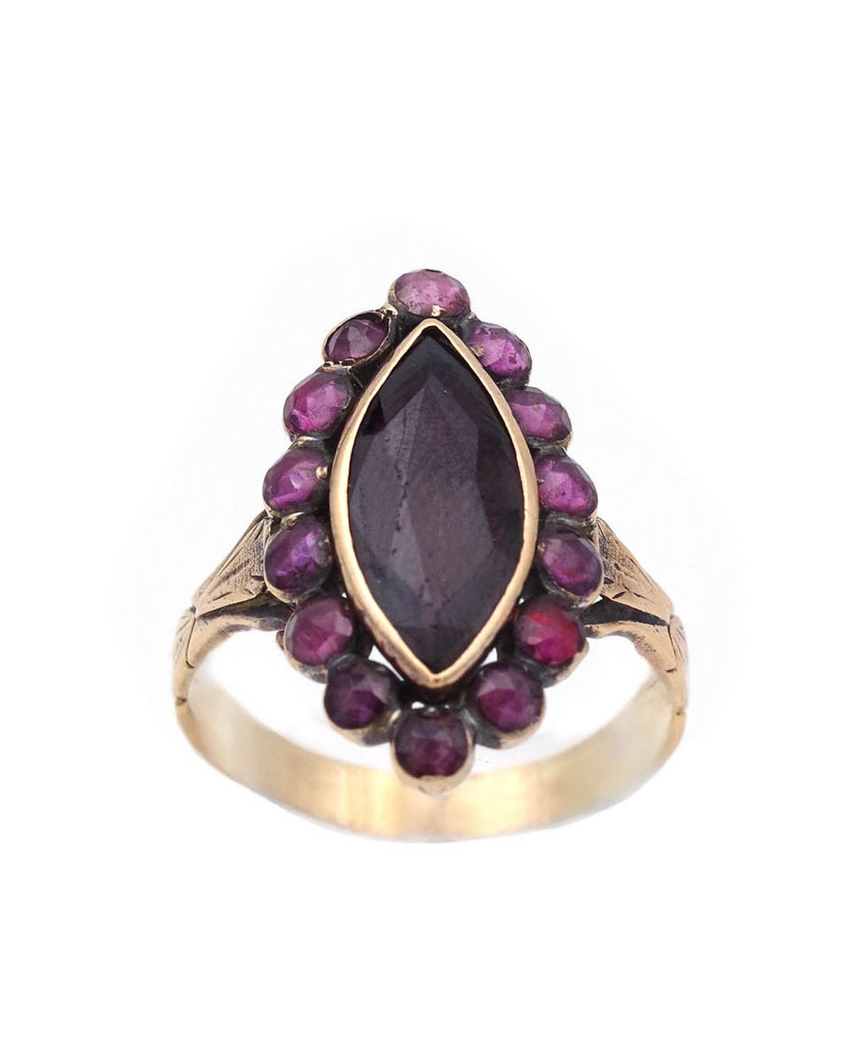 French Victorian Perpignan Garnet Regional 18k Gold Ring 