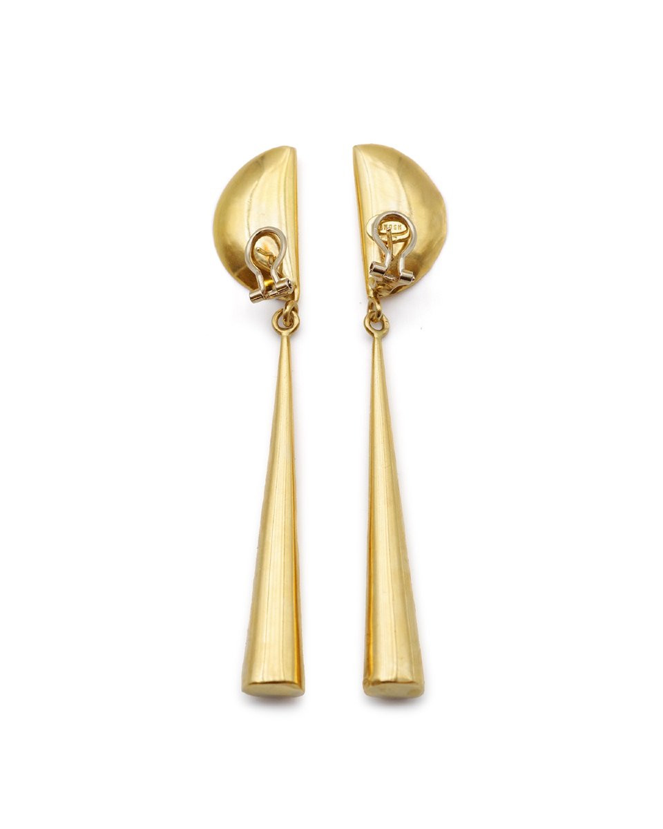 Longues boucles d'oreille modernistes en or creux 18k, pendants d'oreille vintage-photo-4