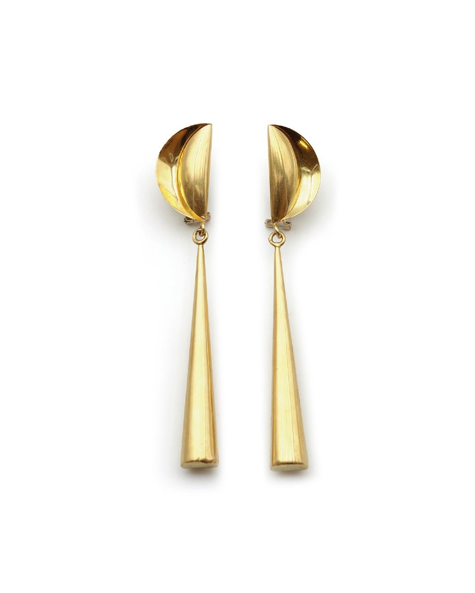 Longues boucles d'oreille modernistes en or creux 18k, pendants d'oreille vintage-photo-4