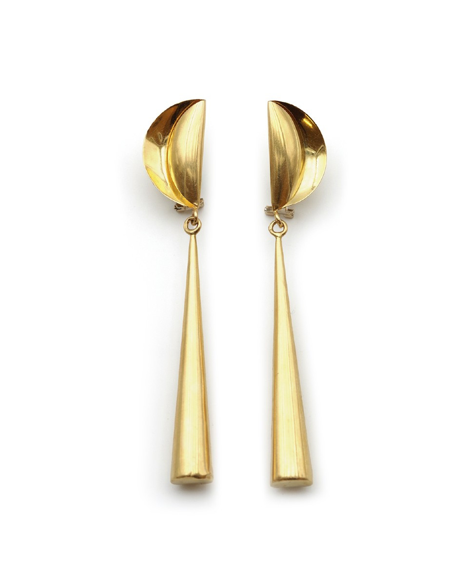 Longues boucles d'oreille modernistes en or creux 18k, pendants d'oreille vintage