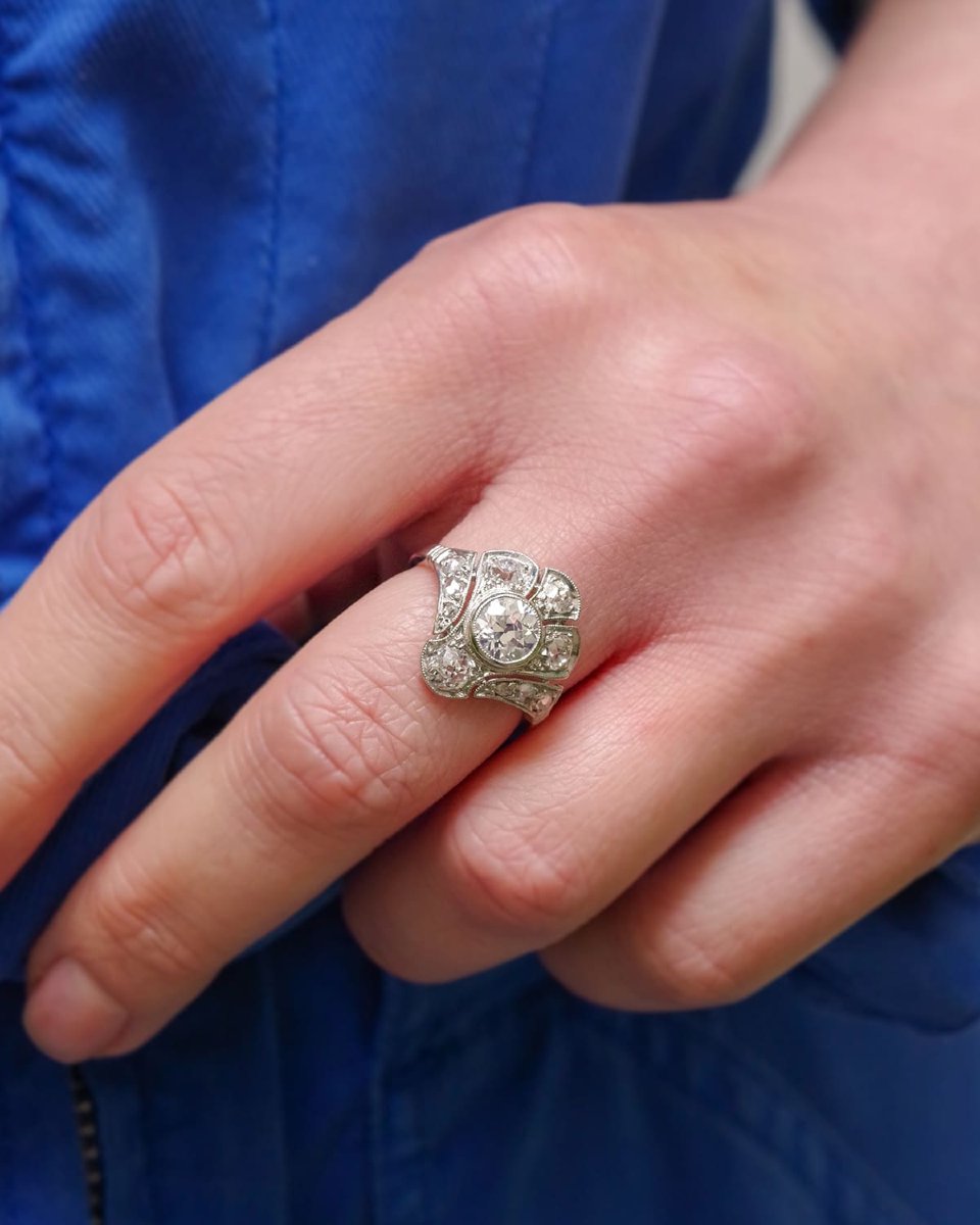 Art Deco Palm Diamond Ring In Platinum, 2 Cts Diamond-photo-4