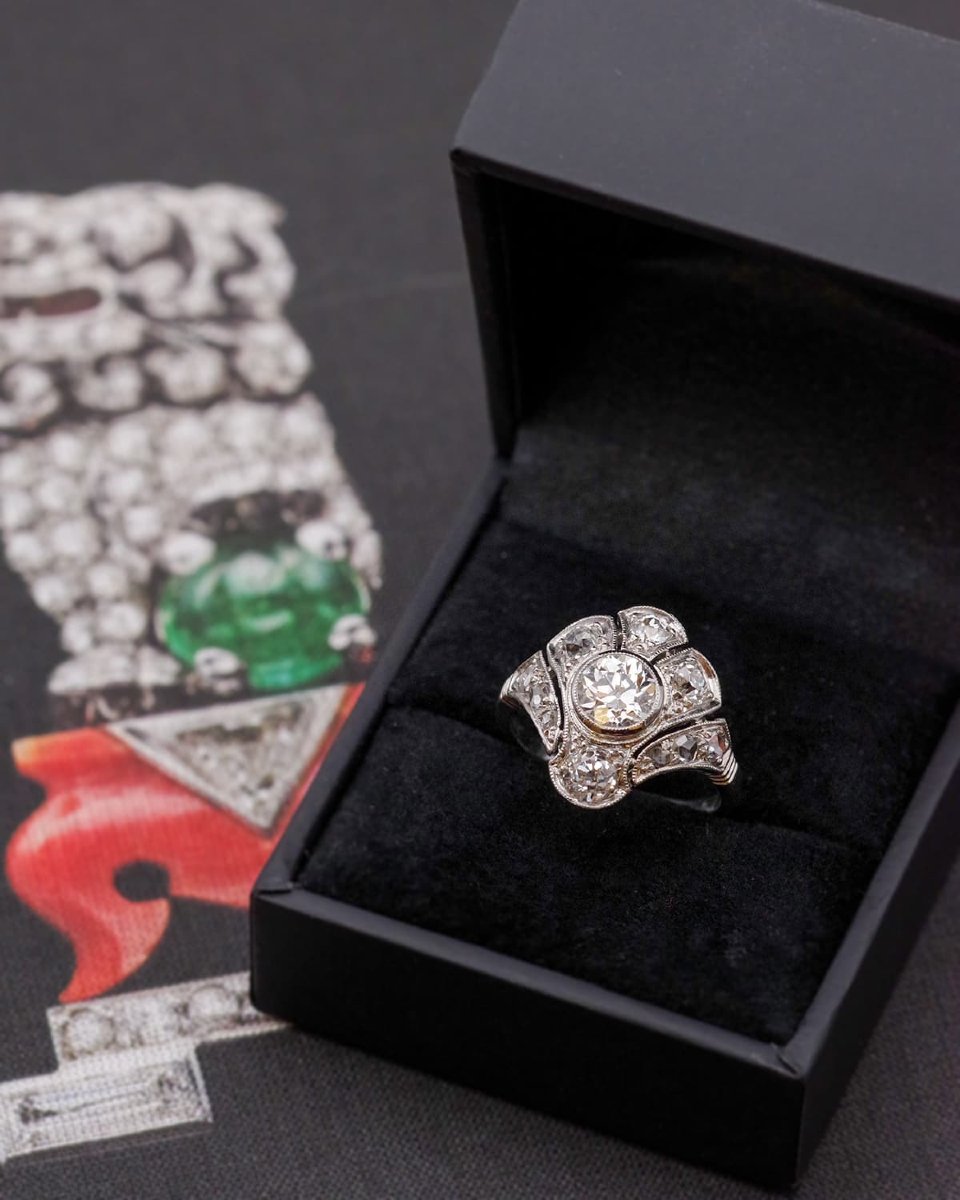 Art Deco Palm Diamond Ring In Platinum, 2 Cts Diamond-photo-2