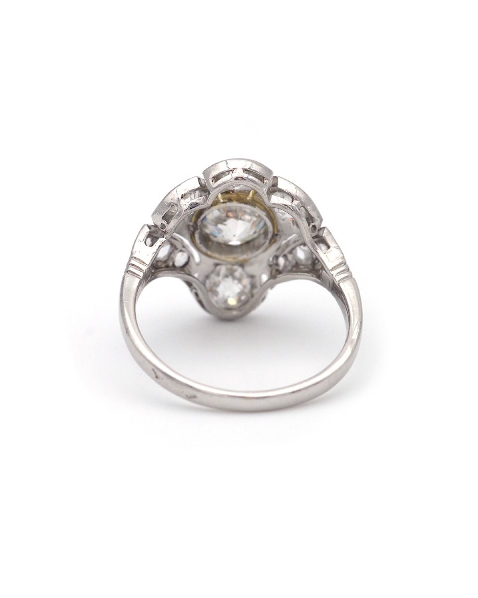 Art Deco Palm Diamond Ring In Platinum, 2 Cts Diamond-photo-4