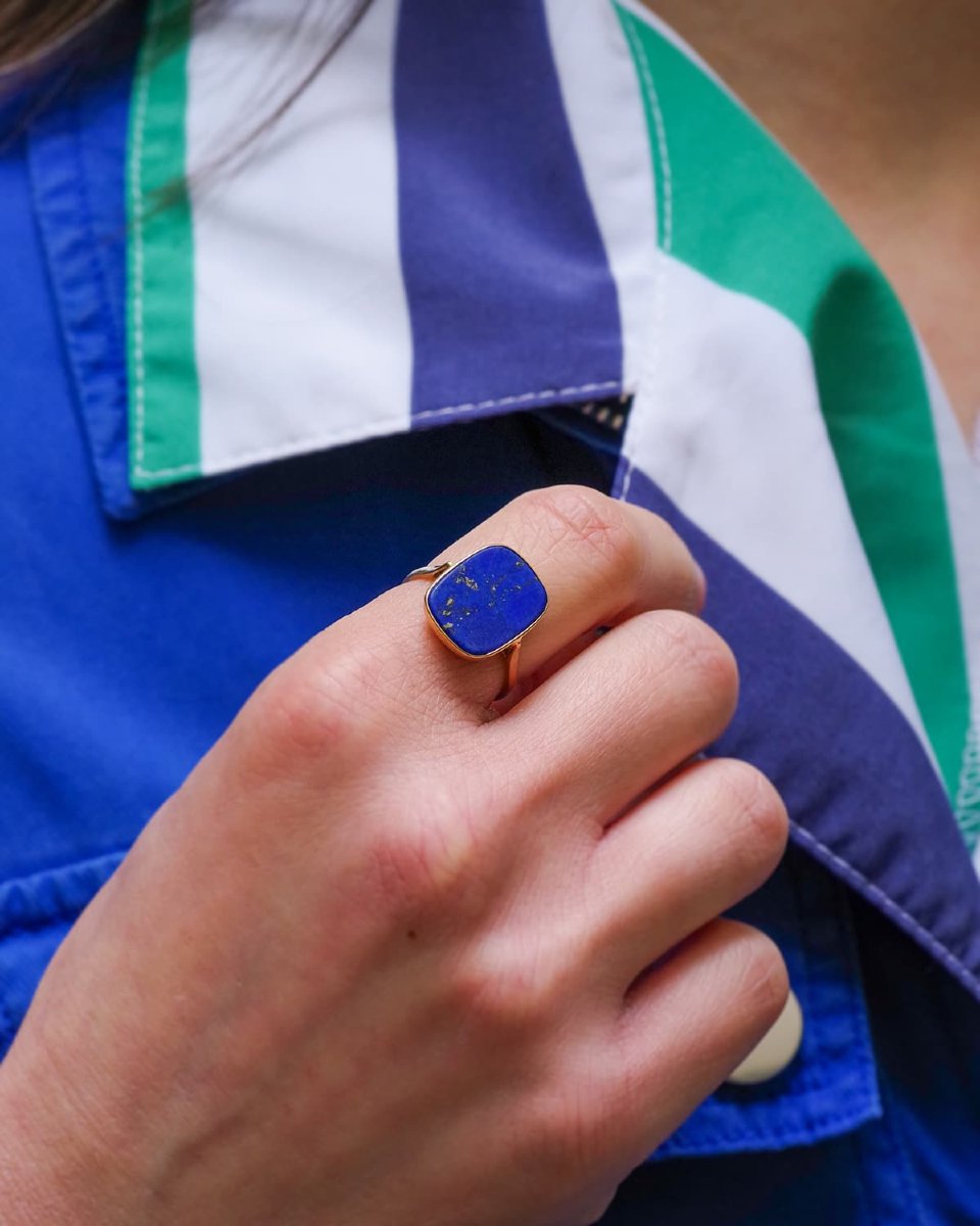 Bague lapis lazuli en or 18 karats, bague homme -photo-3