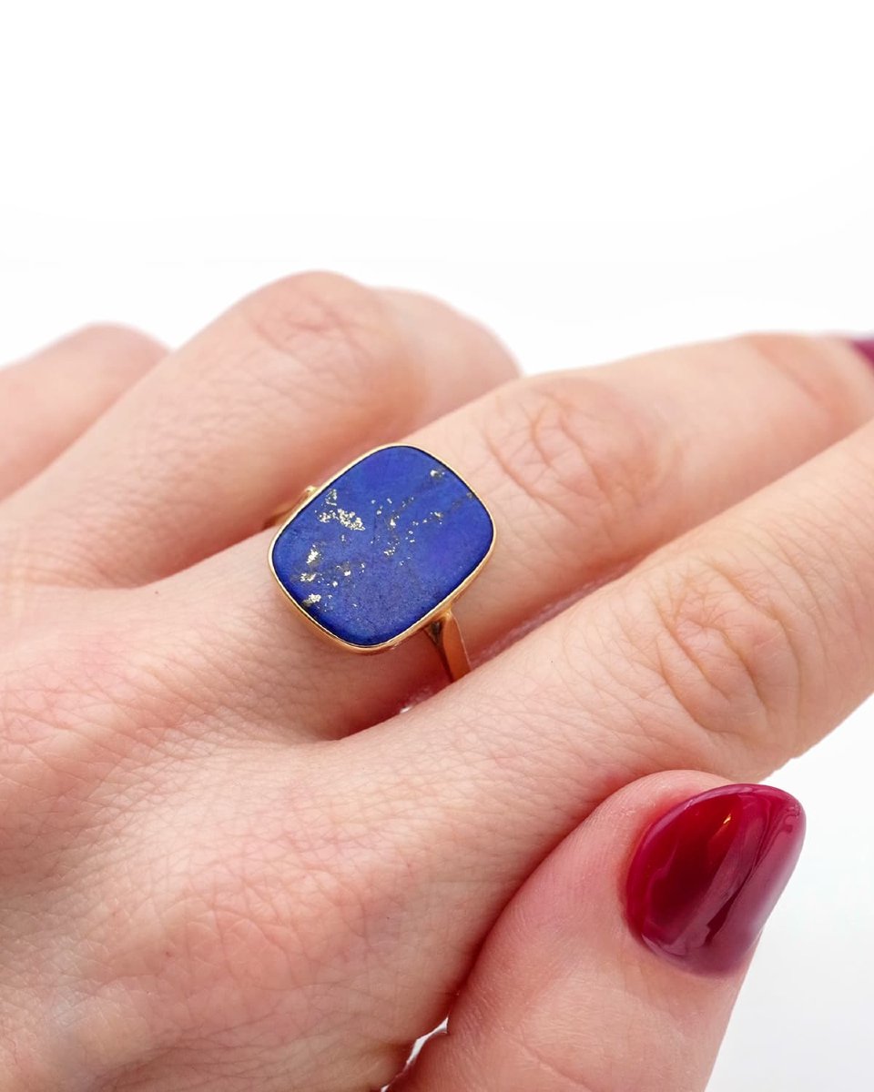 Bague lapis lazuli en or 18 karats, bague homme -photo-1