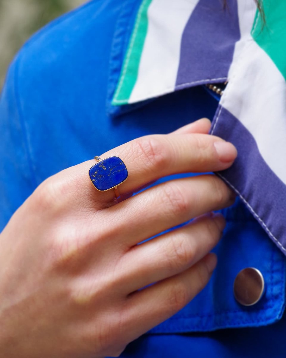 Bague lapis lazuli en or 18 karats, bague homme -photo-3