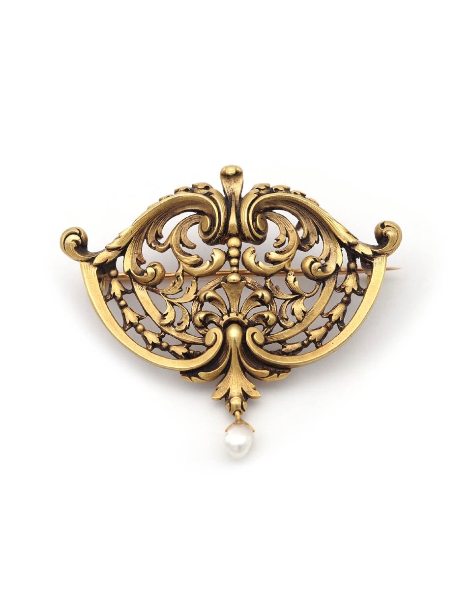 Broche transformable néogothique en or 18k, perle fine-photo-4