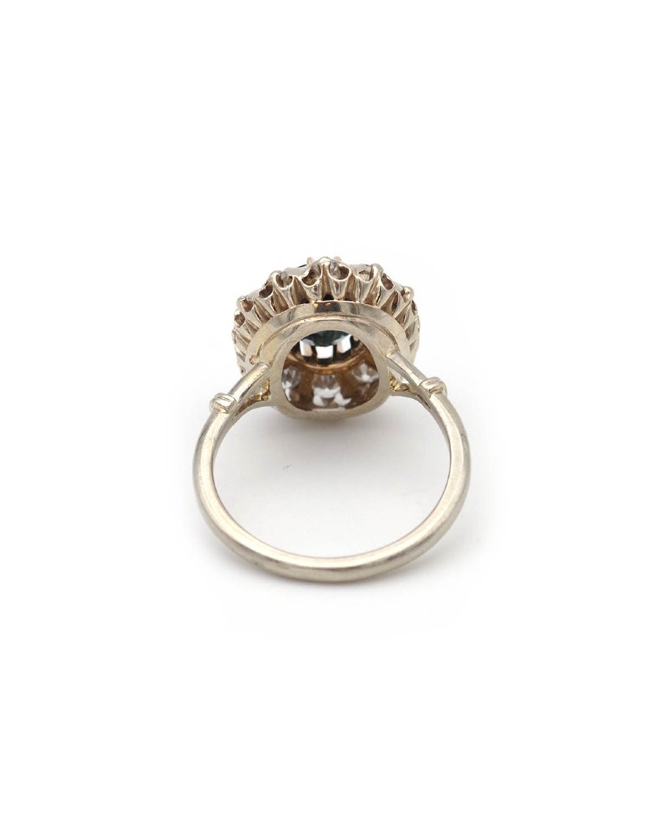 Bague marguerite saphir 1.80 ct et diamants en or 18 karats, bague de fiançailles-photo-1