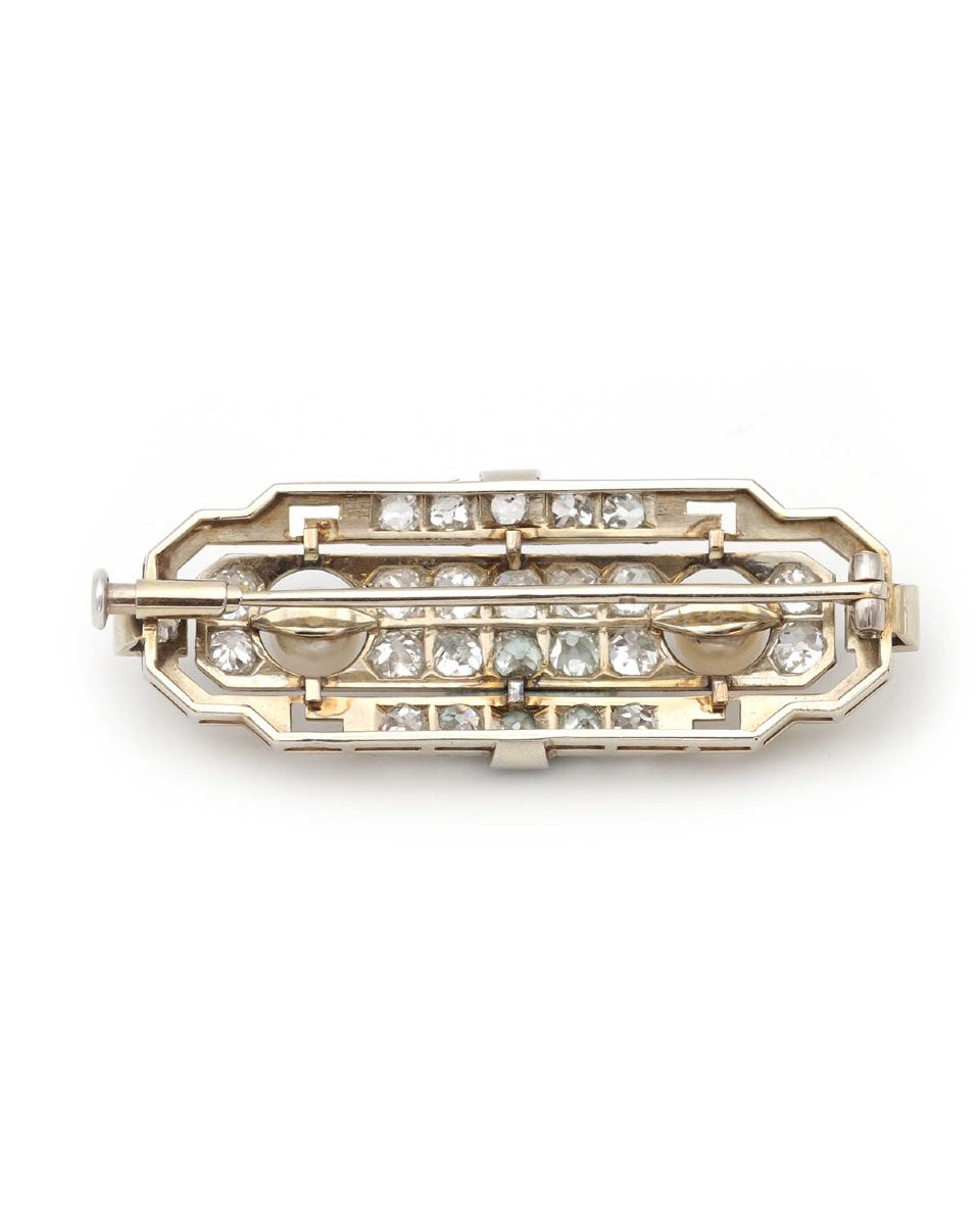 Art Deco Diamond And Pearl Brooch In 18k White Gold -photo-3
