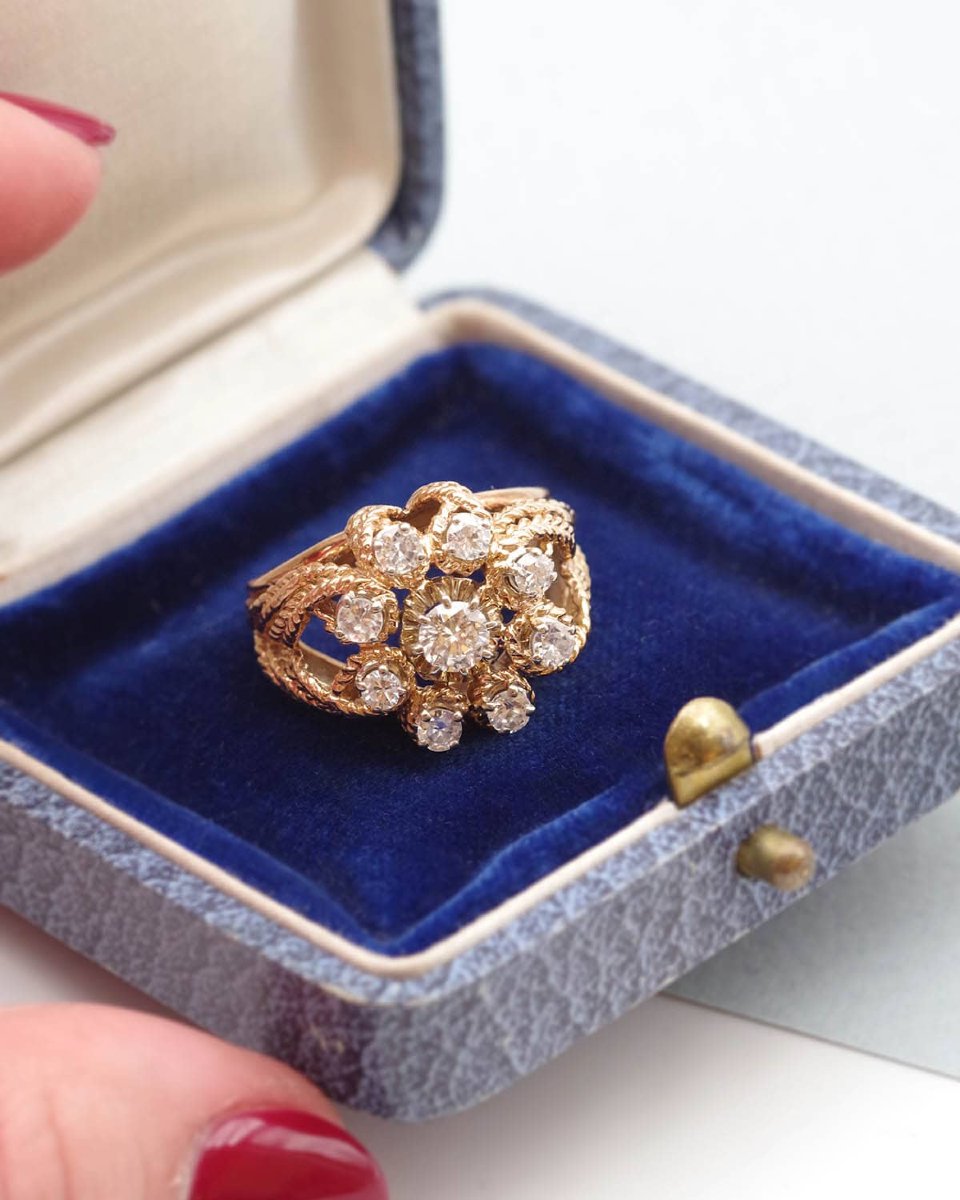 Bague cocktail diamants en or 18 karats, bague vintage-photo-3