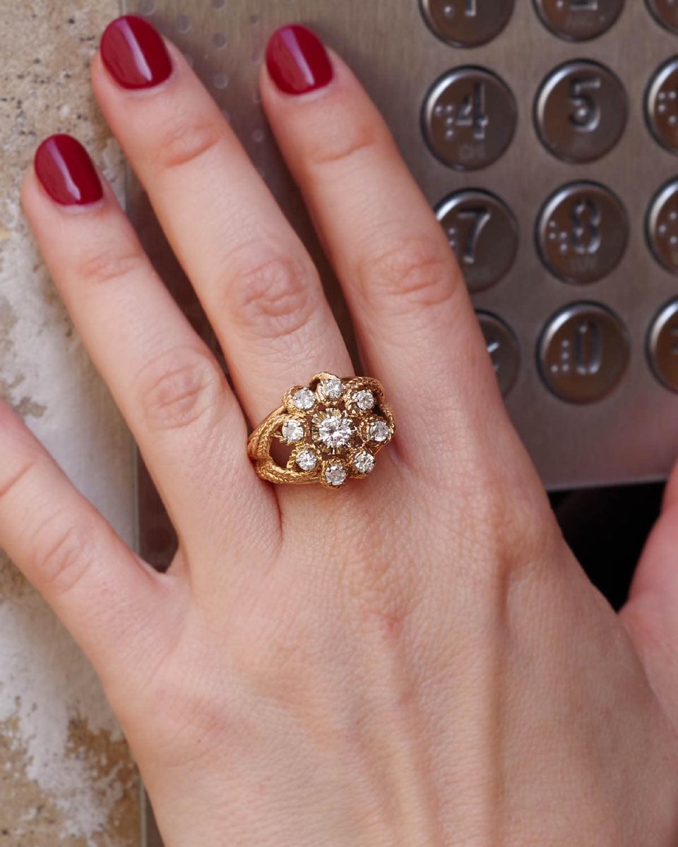 Bague cocktail diamants en or 18 karats, bague vintage-photo-4