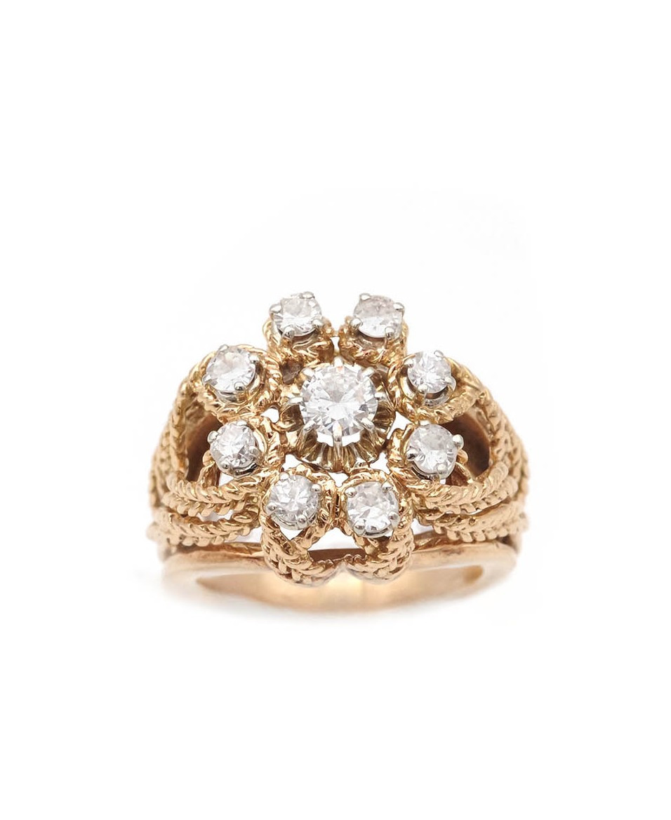 Bague cocktail diamants en or 18 karats, bague vintage