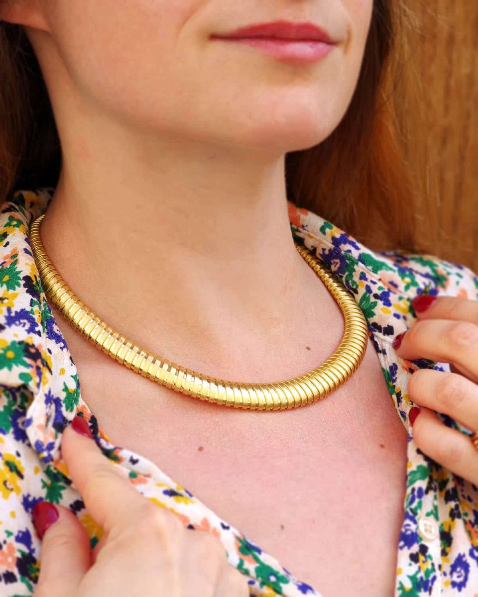 French Tubogas Flexible Vintage Necklace In 18k Gold-photo-1