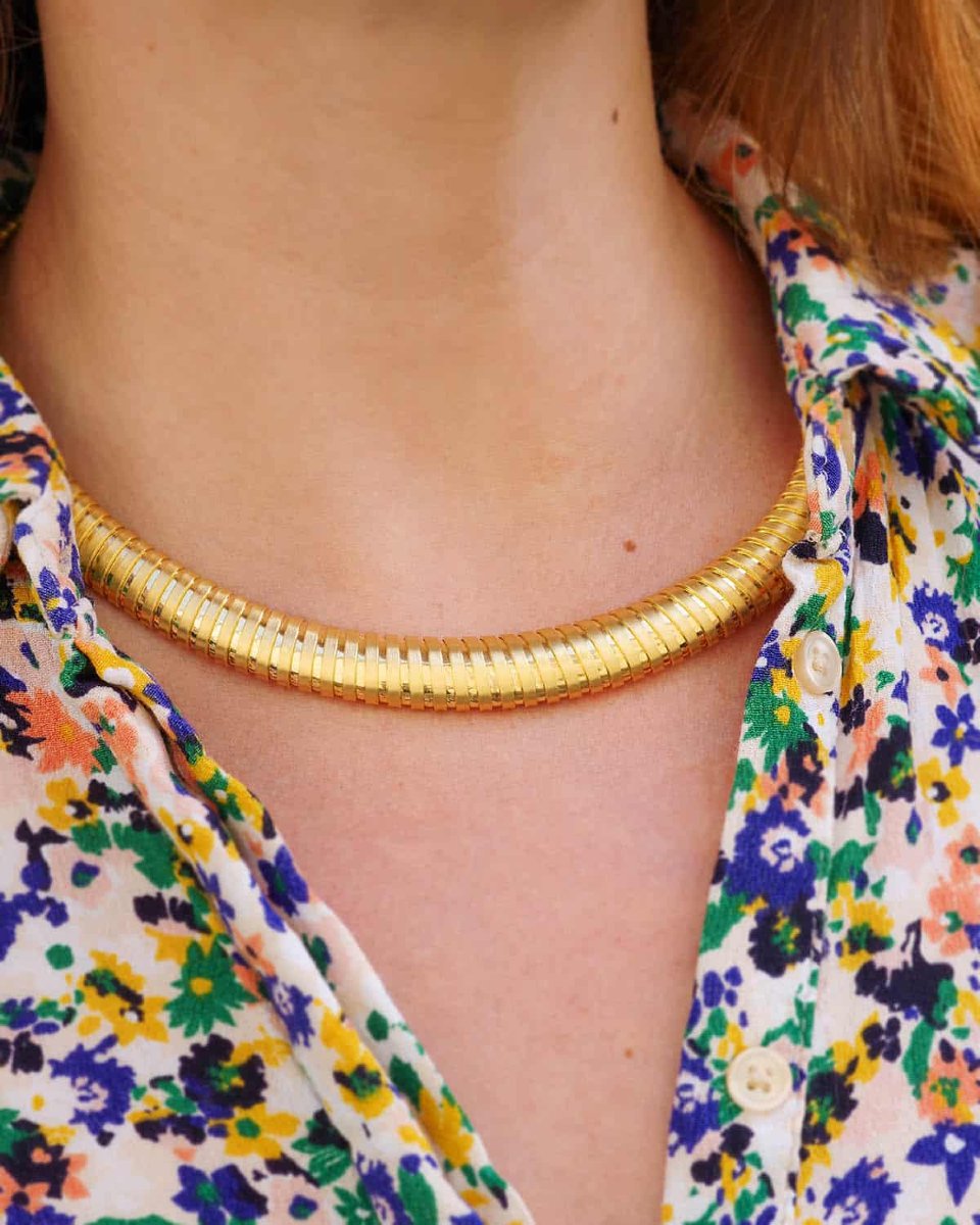 French Tubogas Flexible Vintage Necklace In 18k Gold-photo-2