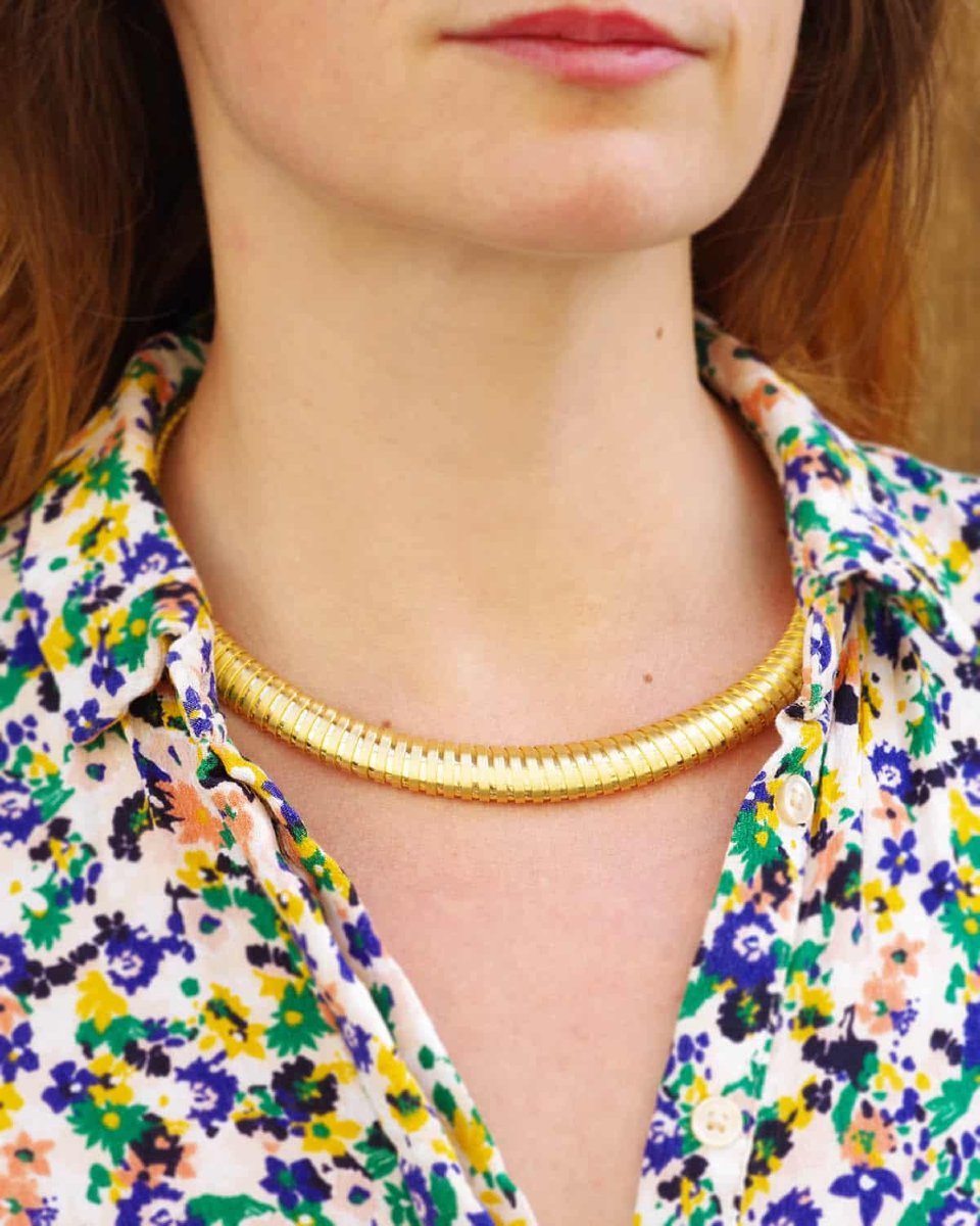 French Tubogas Flexible Vintage Necklace In 18k Gold-photo-3