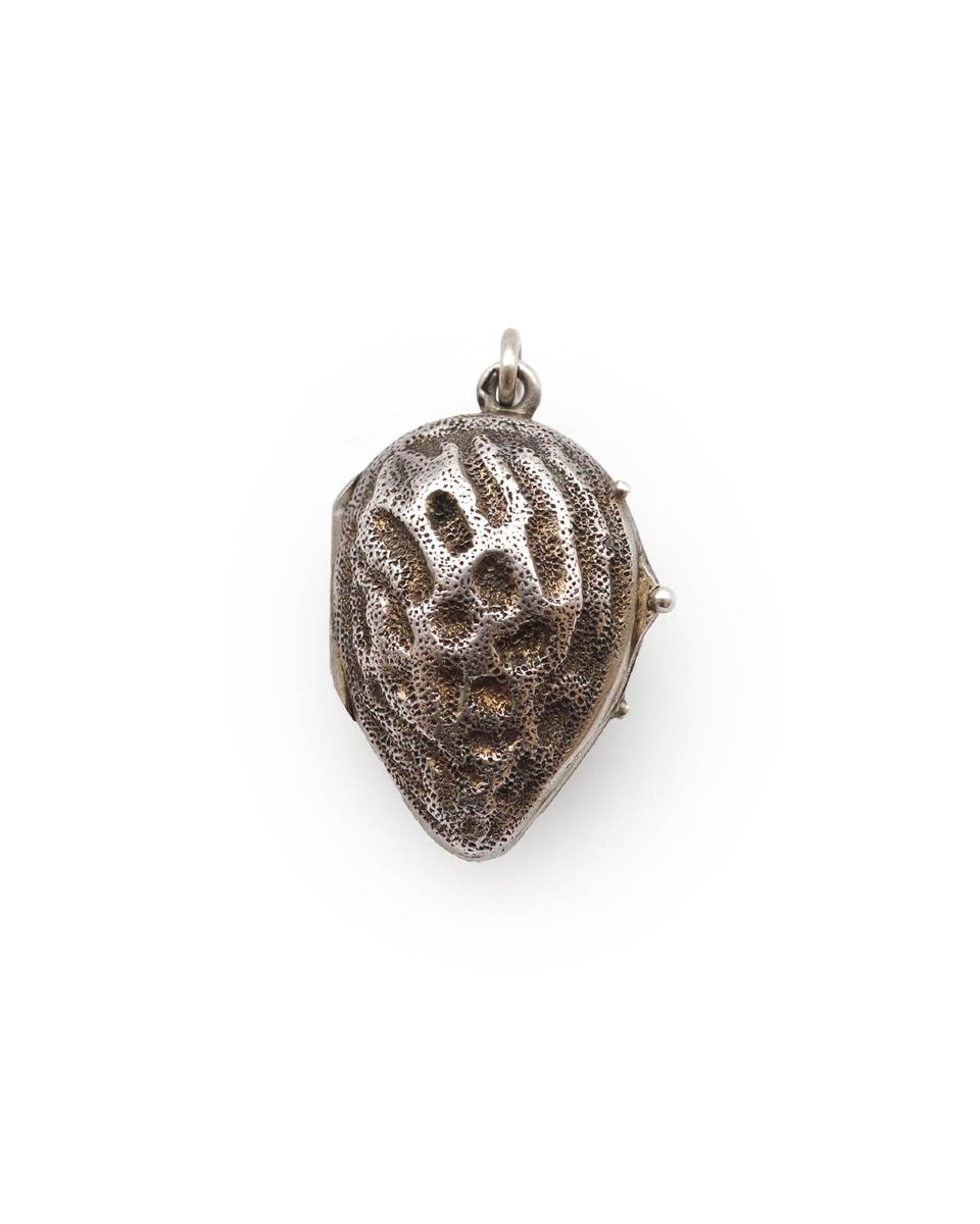 Pendentif médaillon amande ouvrant en argent doré -photo-2