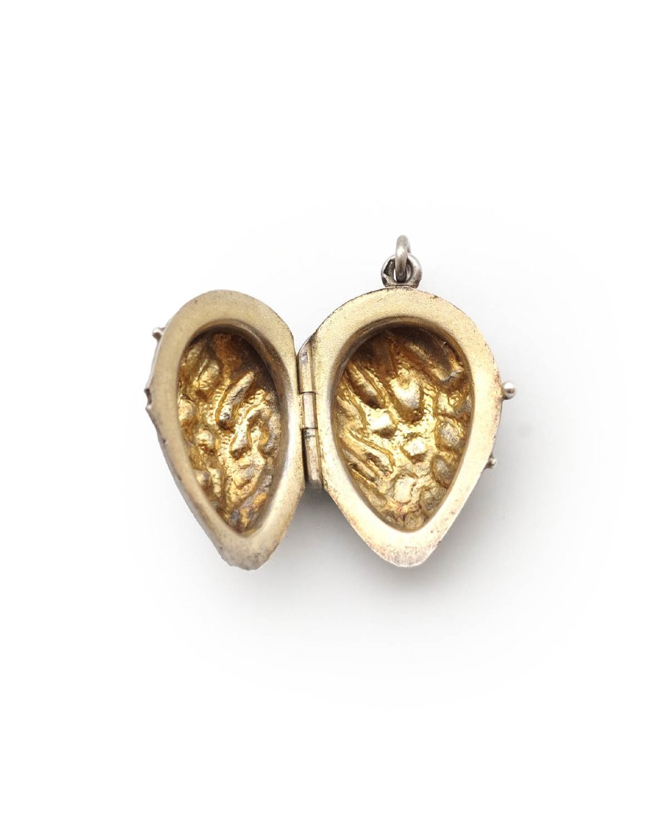 Pendentif médaillon amande ouvrant en argent doré -photo-3