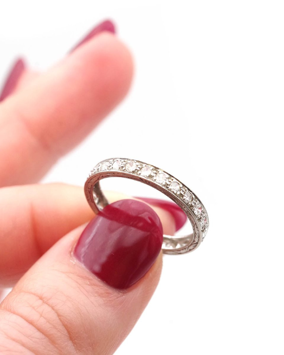 Alliance américaine Art Deco 0.92 ct en platine, bague Art Deco-photo-3