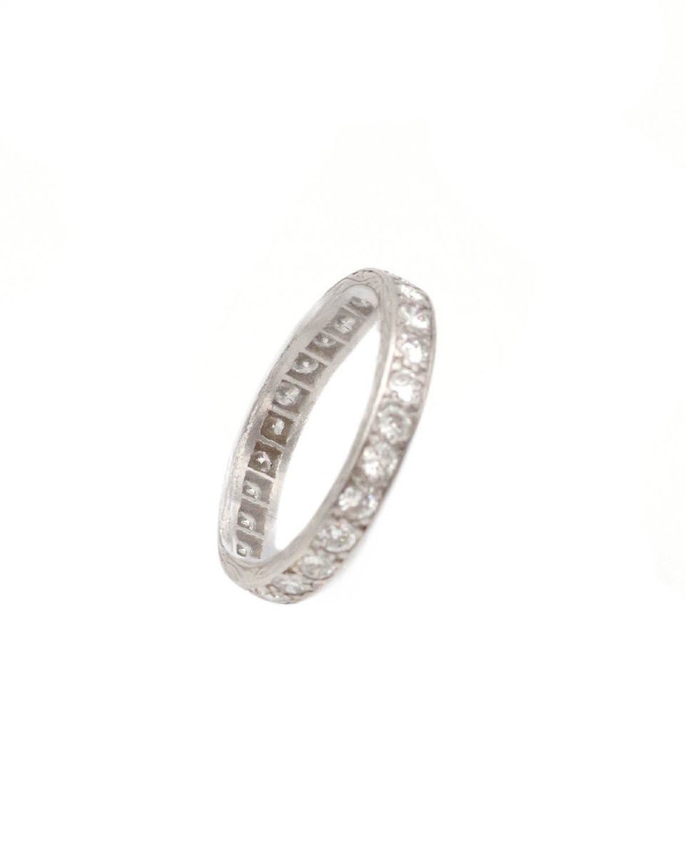 Art Deco Eternity Diamond Band Ring In Platinum, French Wedding Ring -photo-3