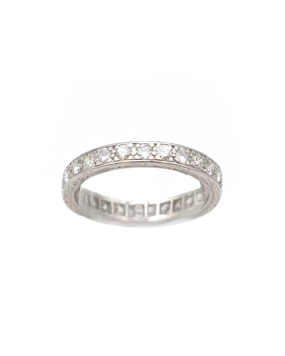 Art Deco Eternity Diamond Band Ring In Platinum, French Wedding Ring -photo-4