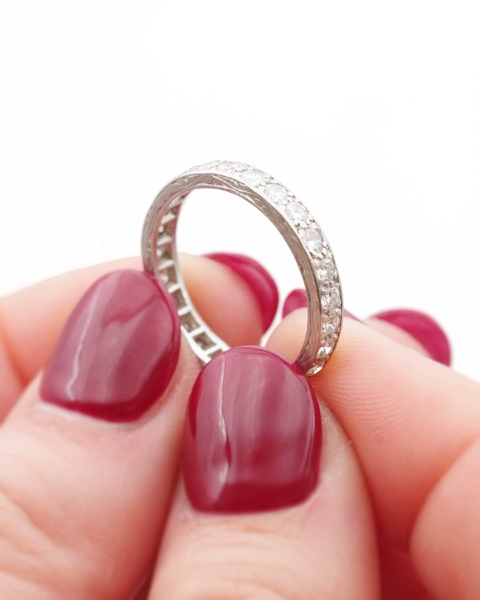 Art Deco Eternity Diamond Band Ring In Platinum, French Wedding Ring 