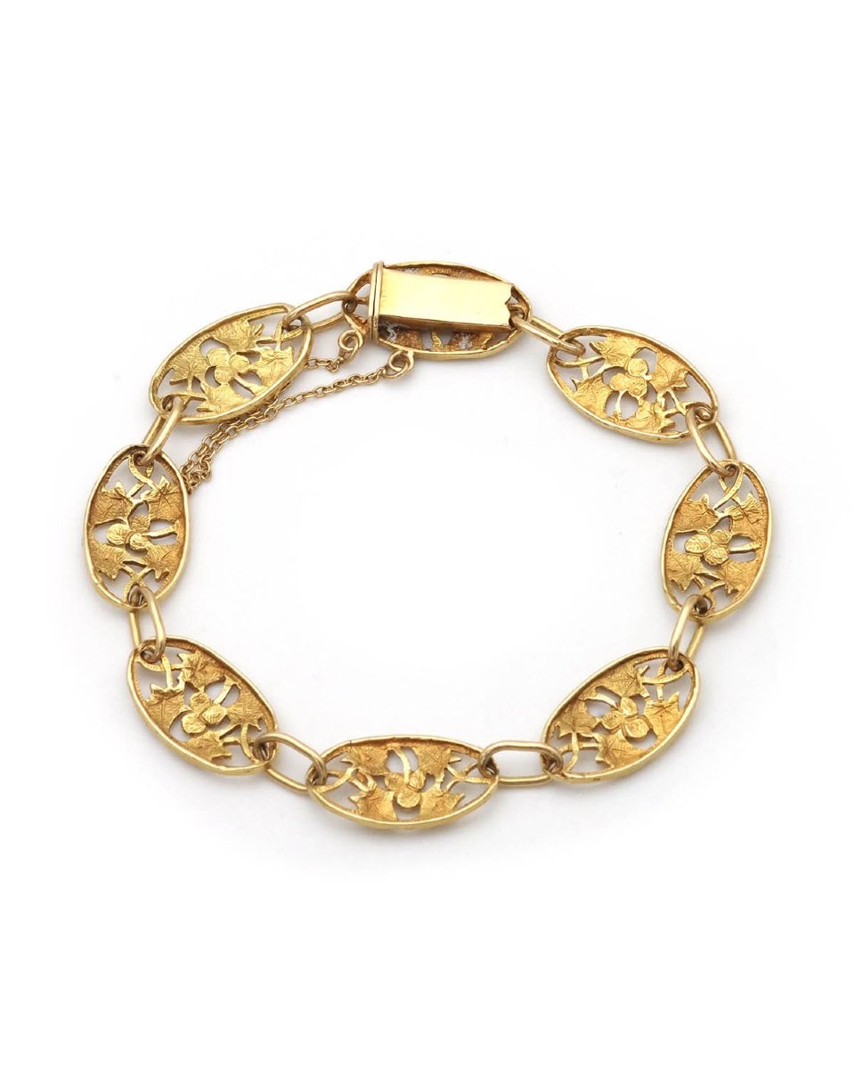 French Art Nouveau Ivy Leaves Bracelet 18k Gold, Art Nouveau Jewel-photo-1