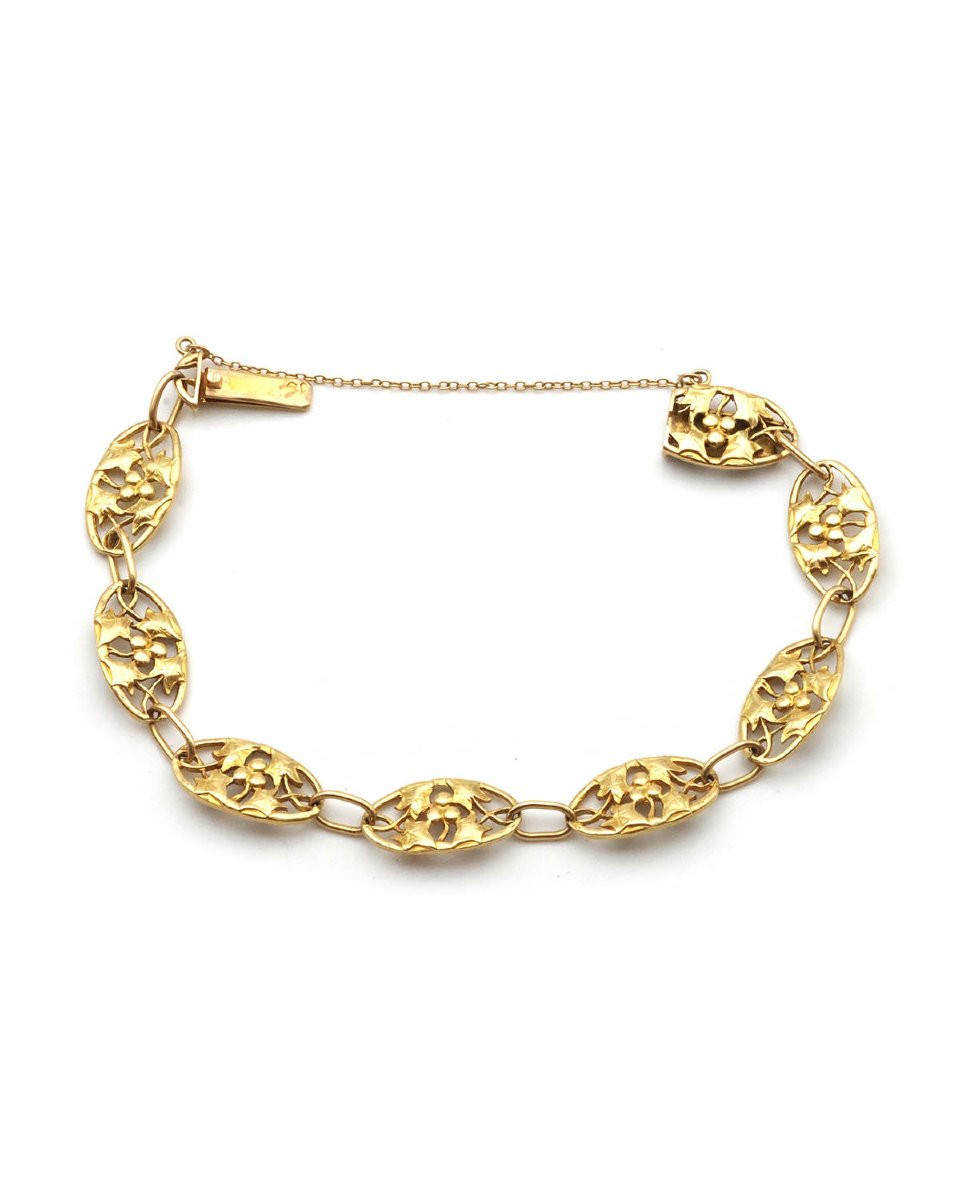 French Art Nouveau Ivy Leaves Bracelet 18k Gold, Art Nouveau Jewel-photo-4